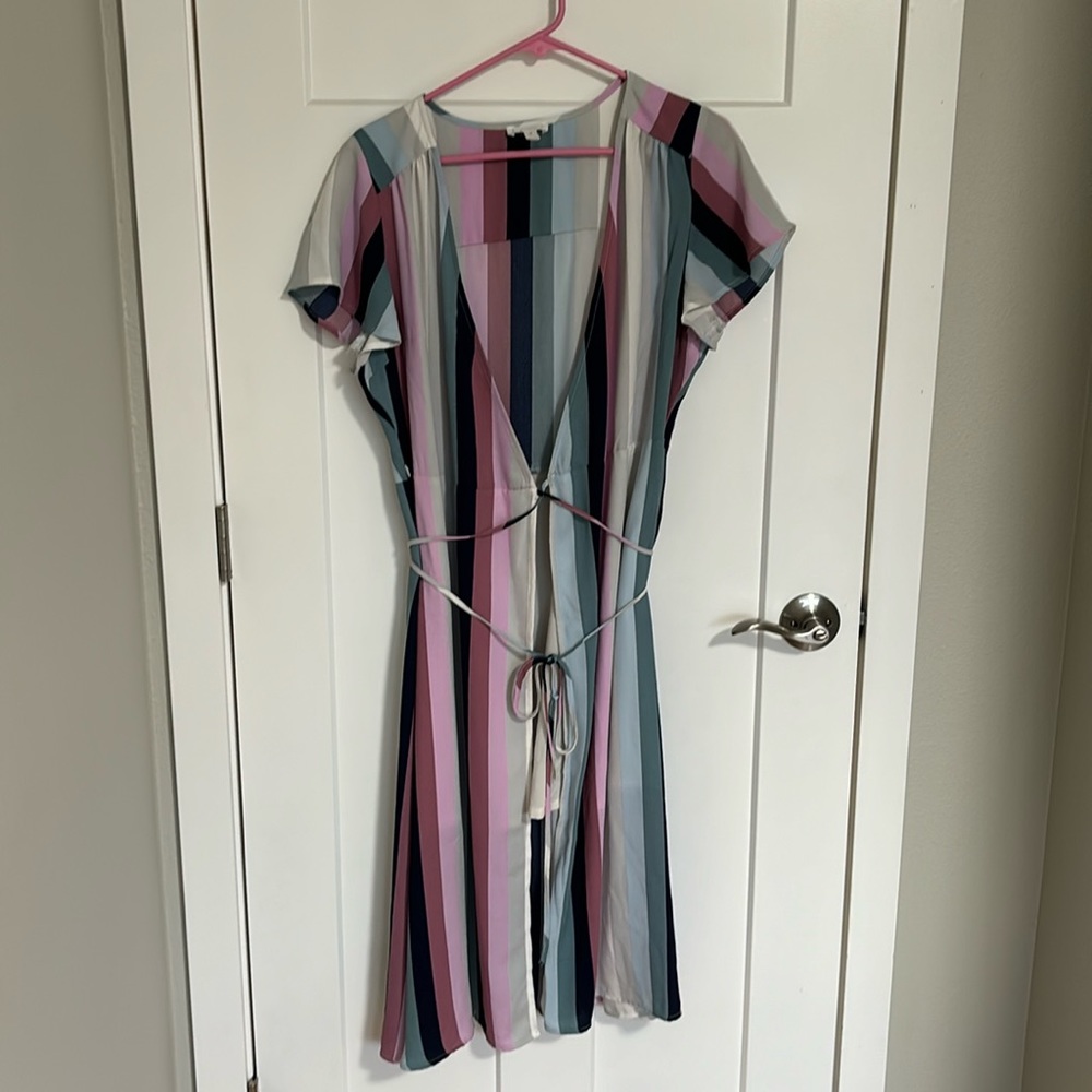 Leith Multi Color Striped Wrap Dress